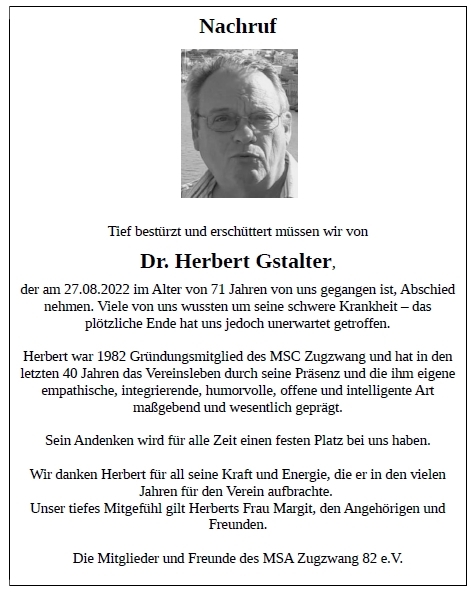 Nachruf Herbert Gstalter